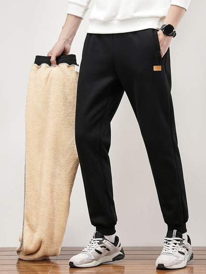 Unisex Schwarze Warme Jogginghose mit Fleecefutter