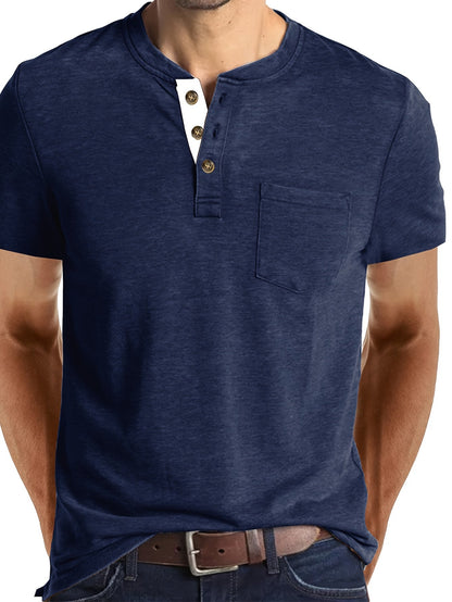 Herren Henley T-Shirt mit Knopfleiste und Brusttasche – Freizeitstil für Alltag und Wochenende