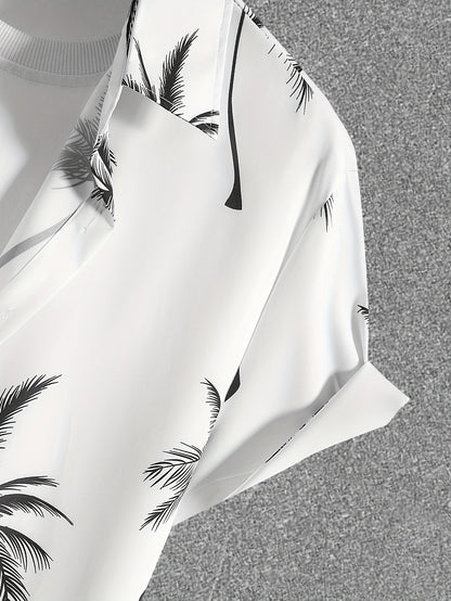 Herren Strand Outfit Zweiteiler mit Palmenmuster – Freizeit Hemd und Shorts Set