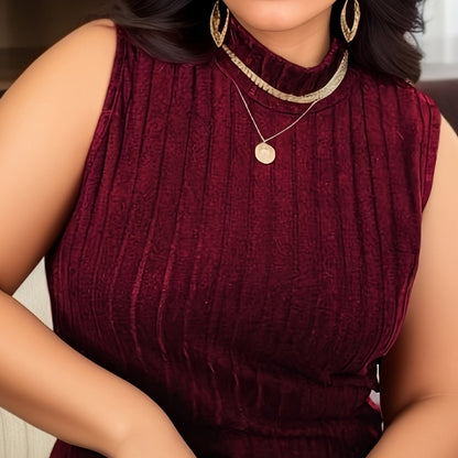 Damen Ärmelloses Stricktop mit Stehkragen – Eleganter Freizeit-Look, Plus Size