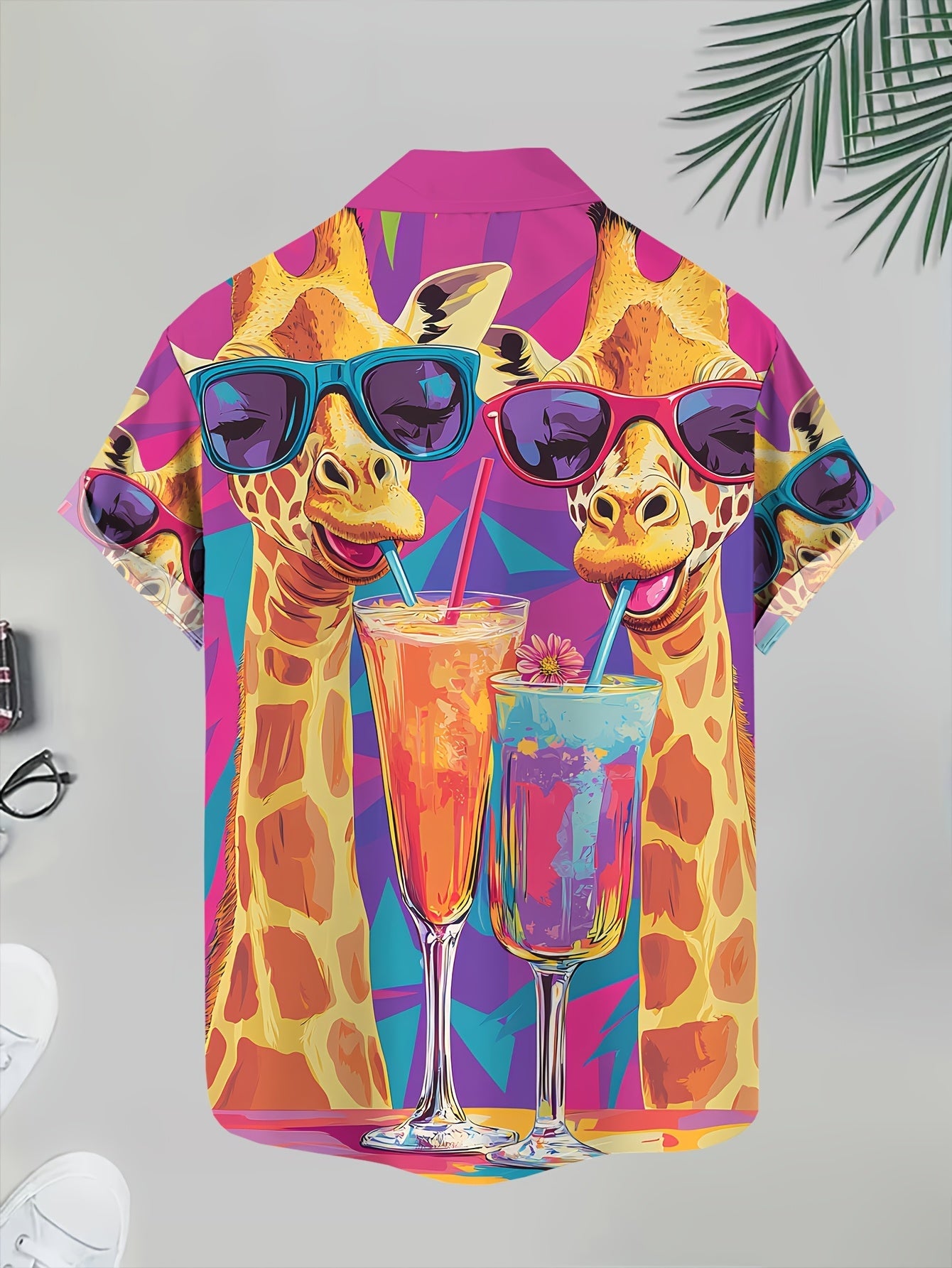 Herren Hawaii-Hemd mit Giraffen- und Cocktail-Print – Sommer Party Freizeithemd