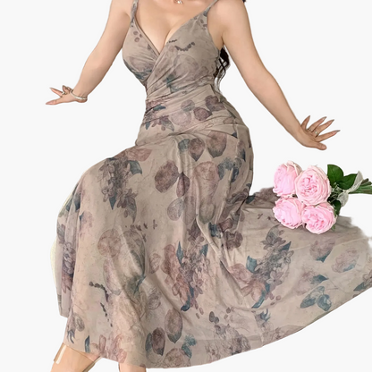 Damen Elegantes Maxikleid mit Blumenmuster und V-Ausschnitt für besondere Anlässe