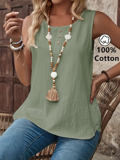 Damen Sommer-Top Casual Bluse ohne Ärmel mit Knopfleiste – Lässige Freizeitmode für Alltag und Urlaub