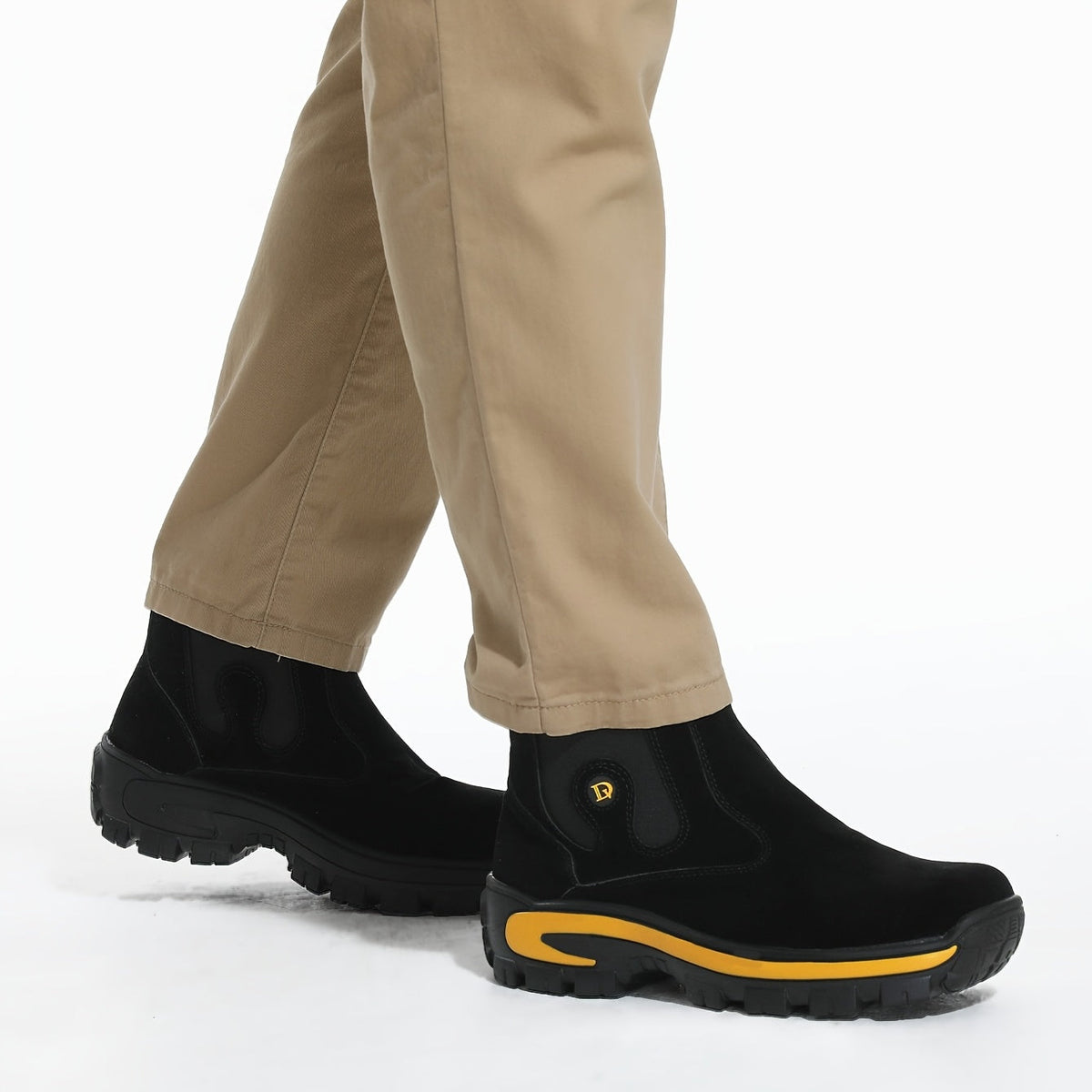 Chelsea Boots Herren Gelb Schwarz mit Profilsohle und Elastikeinsatz