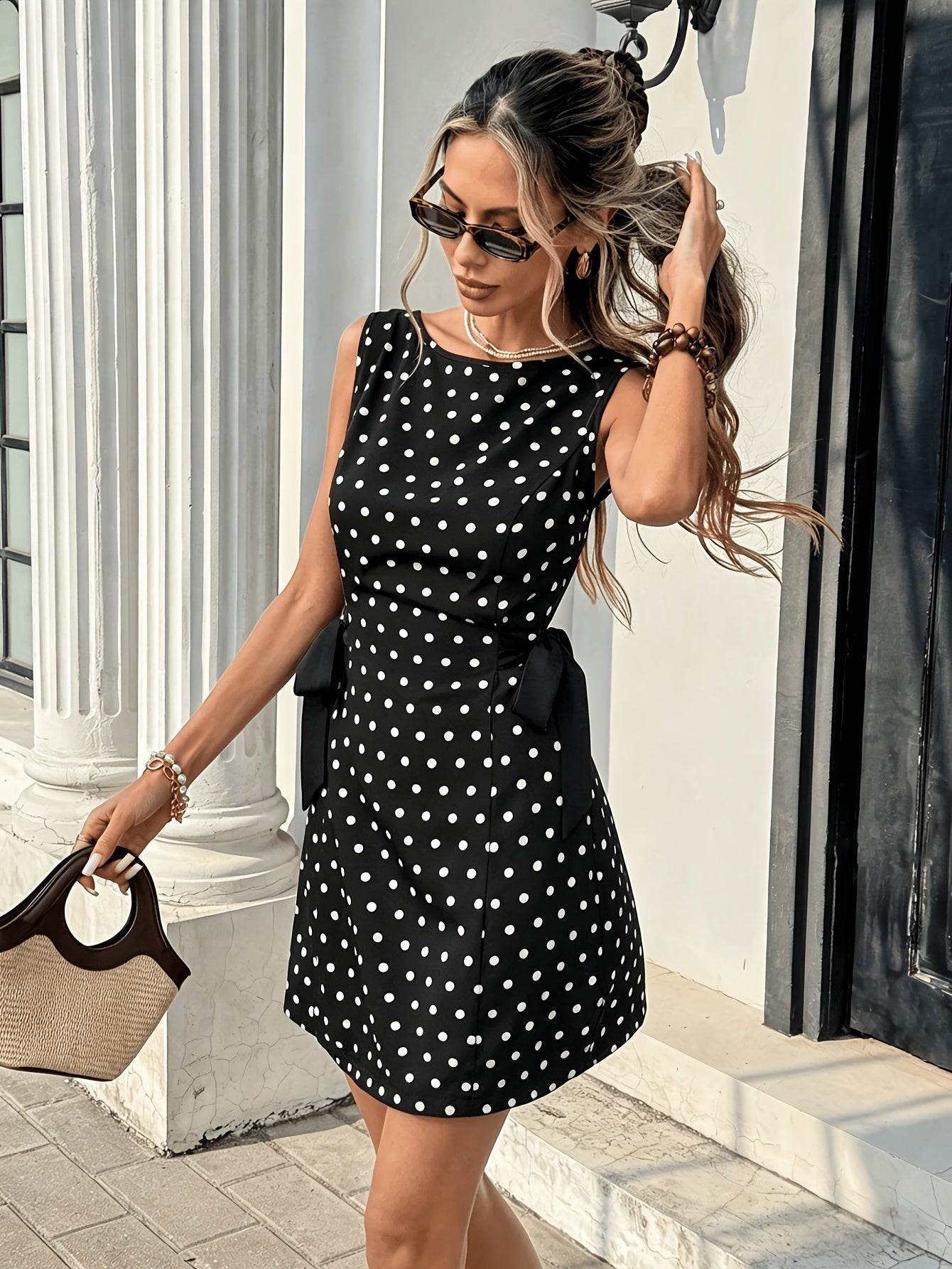 Damen Polka Dot Etuikleid mit Schleifen – Elegantes Partykleid für besondere Anlässe