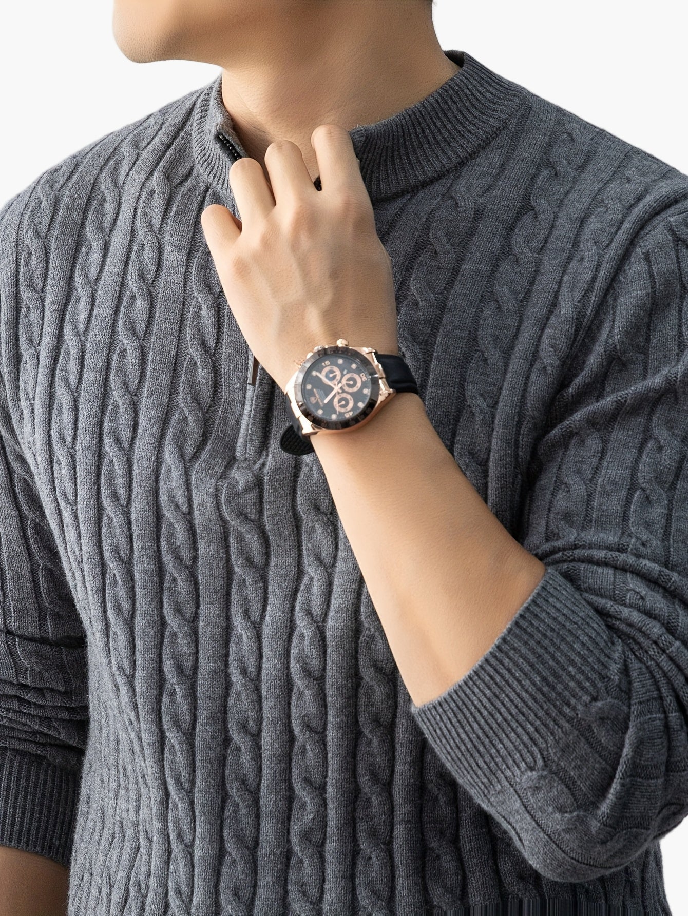Herren Strickpullover mit Zopfmuster und Stehkragen – Eleganter Casual Look für Herbst und Winter