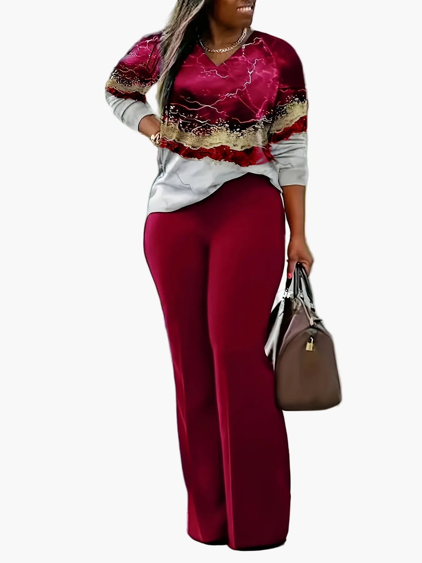 Damen Elegante Freizeit-Hose mit Modernem Print-Oberteil – Perfekt für Alltag und Ausflüge