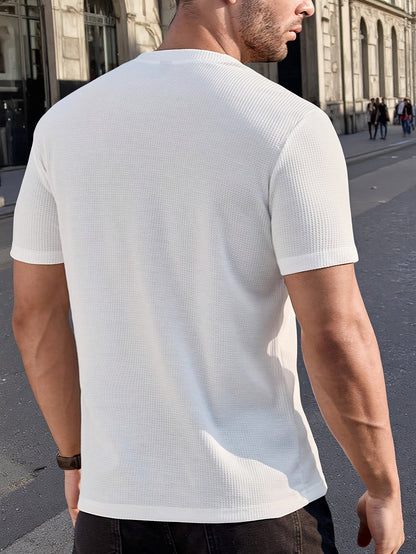 Herren Henley T-Shirt Kurzarm im modernen Strick-Look für Freizeit und Alltag