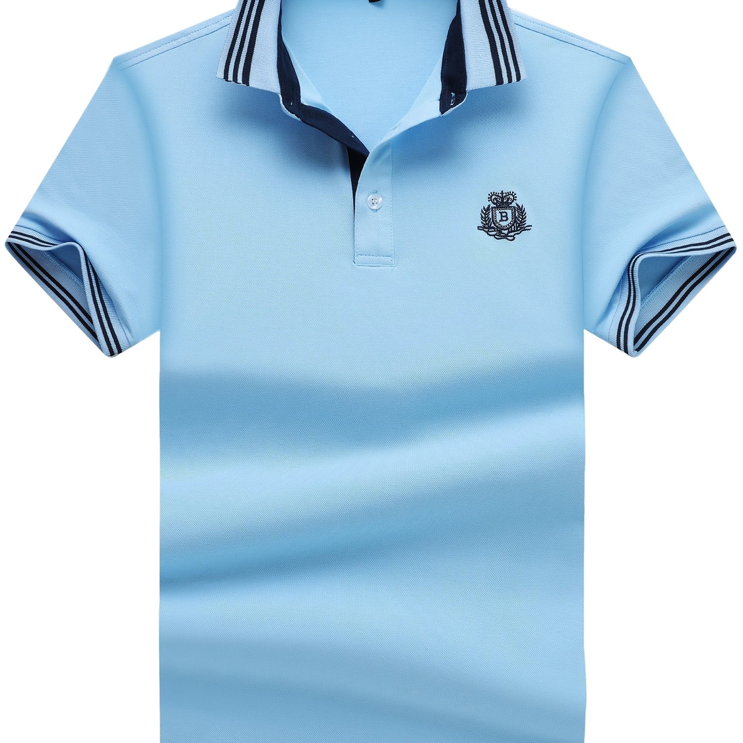 Herren Poloshirt mit gestreiftem Kragen und sportlichem Wappen – Klassischer Freizeitstil