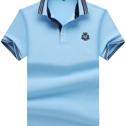 Herren Poloshirt mit gestreiftem Kragen und sportlichem Wappen – Klassischer Freizeitstil