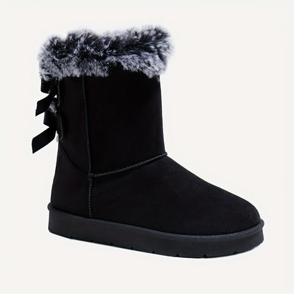 Damen Winterstiefel mit Kunstfell Futter und Schleifen Details