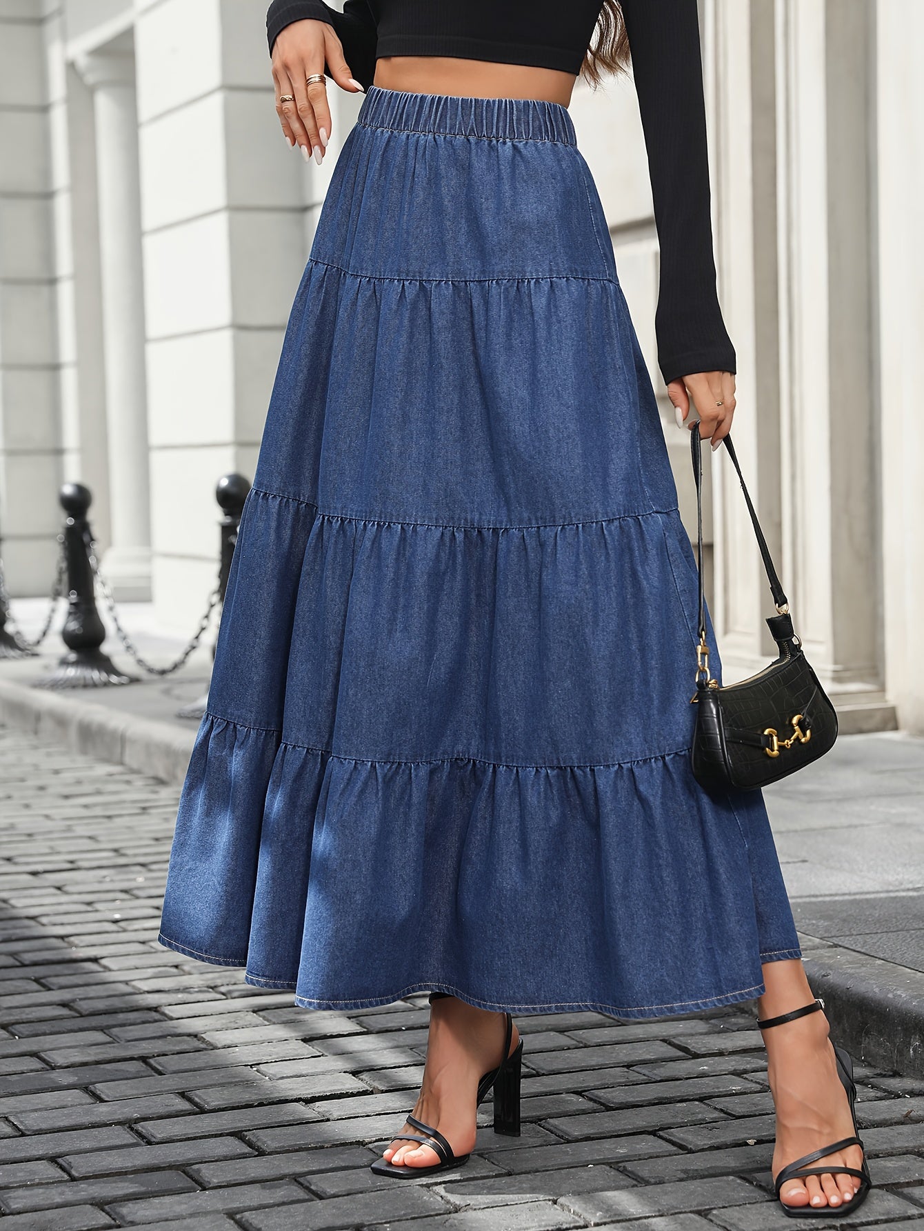Damen Maxirock Elegant Ausgestellter Denim-Look – Perfekt für Alltag und besondere Anlässe