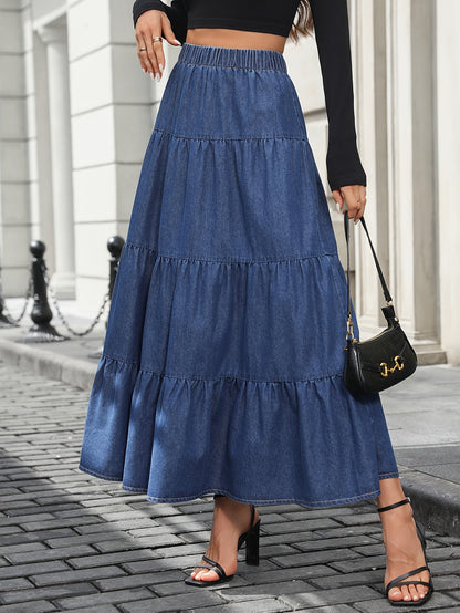 Damen Maxirock Elegant Ausgestellter Denim-Look – Perfekt für Alltag und besondere Anlässe