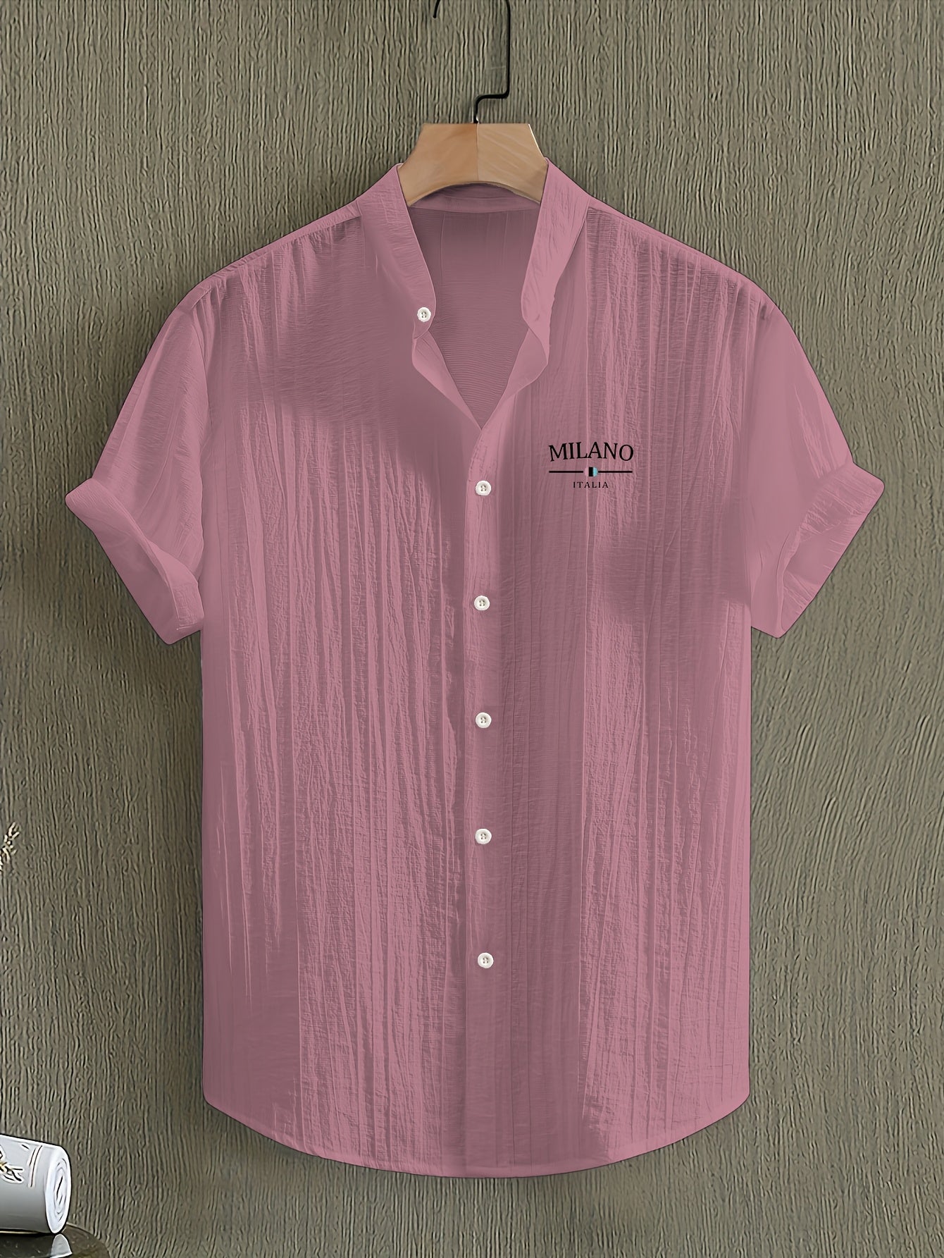 Herren Freizeithemd mit Stehkragen und Milano Print – Sommer Kurzarm, Modernes Design