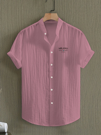 Herren Freizeithemd mit Stehkragen und Milano Print – Sommer Kurzarm, Modernes Design