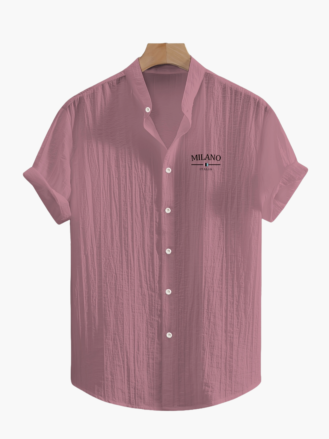 Herren Freizeithemd mit Stehkragen und Milano Print – Sommer Kurzarm, Modernes Design