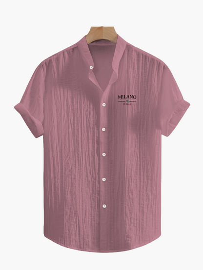 Herren Freizeithemd mit Stehkragen und Milano Print – Sommer Kurzarm, Modernes Design