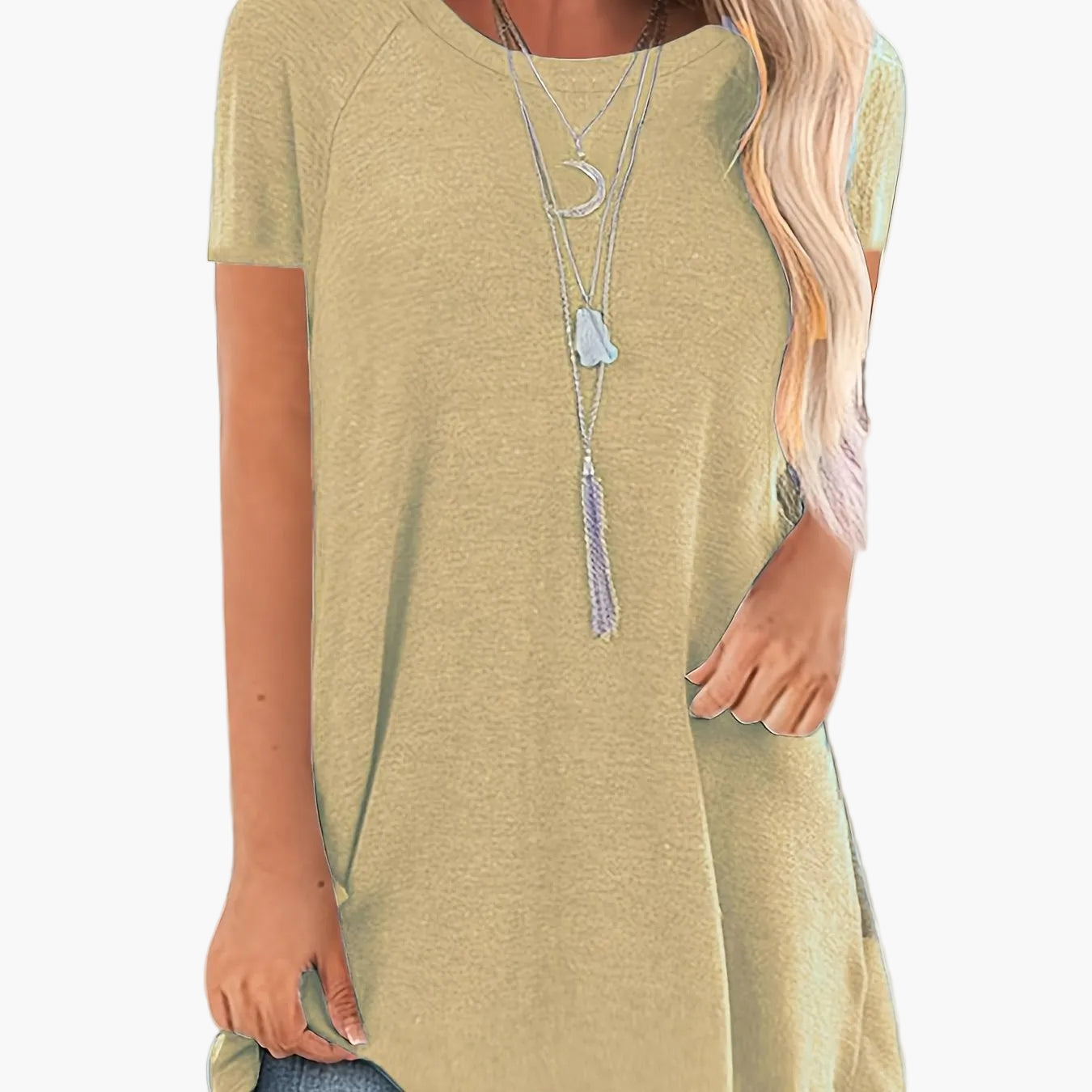 Damen Tunika T-Shirt mit kurzen Ärmeln und lockerem Schnitt – Bequemes Freizeit-Oberteil für Alltag und Büro