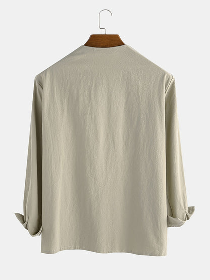 Herren Vintage Tunika mit Schnürung und geometrischem Muster – Boho Style Langarm Shirt