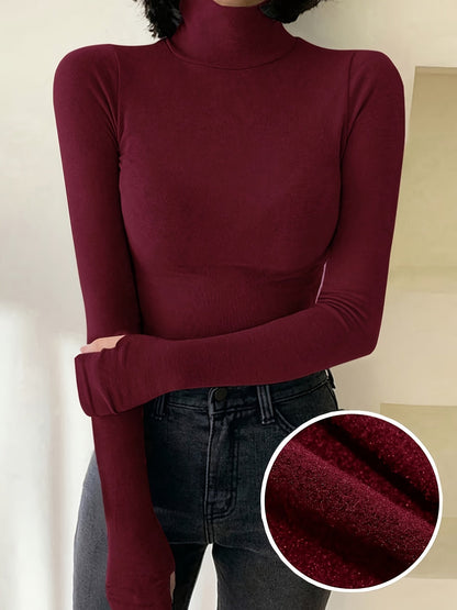 Damen Rollkragen Langarmshirt mit Daumenloch Winter Warm