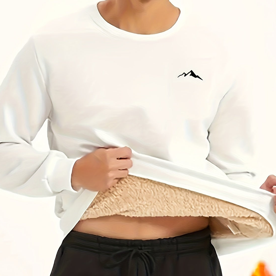 Herren Plüschfutter Sweatshirt mit Berg-Motiv, Rundhals Langarm-Pullover