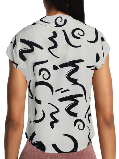 Damen Bluse mit grafischem Muster und V-Ausschnitt – Elegant für Büro und Freizeit