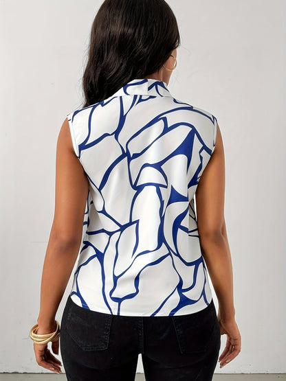 Damen Elegante Ärmellose Bluse mit Modernem Print – Business & Ausgehen