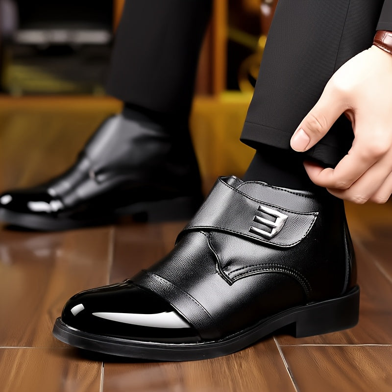 Herren Stiefelette Schwarz mit Glattleder-Effekt und Klettverschluss