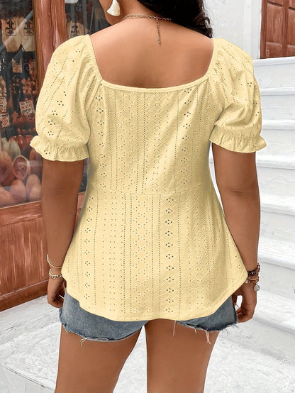 Damen Bluse mit Puffärmeln und Stickerei – Verspielter Sommerstil für Freizeit und Urlaub