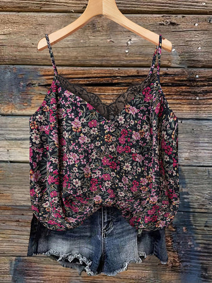 Damen Blusentop mit Blumenmuster und Spitzenbesatz – Lässiger Sommer-Style