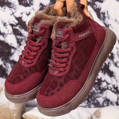 Damen Winterstiefeletten mit warmem Futter und Schnürung, Plateau Sohle