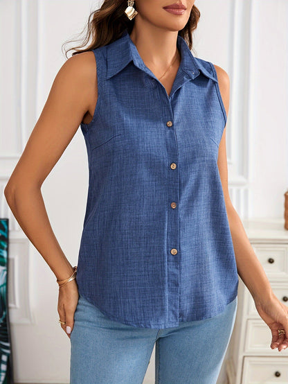 Damen ärmellose Bluse mit Knopfleiste und Polokragen – Eleganter Sommer-Look für Büro und Freizeit