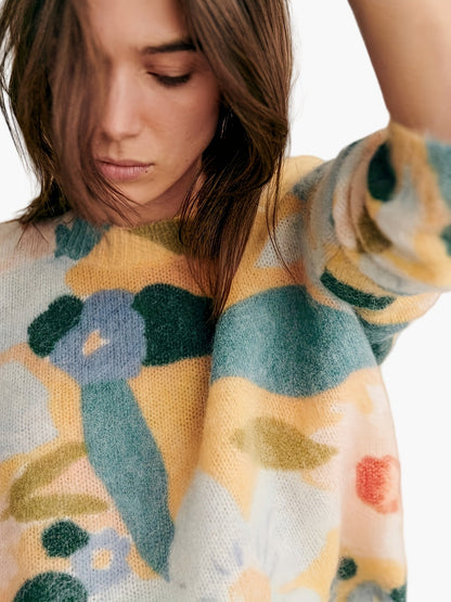 Damen Pullover Elegant Strickpullover mit Blumenmuster für Herbst und Winter