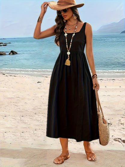 Damen Sommerkleid Midi Fit & Flare – Ärmellos, Freizeit & Urlaub, Boho-Stil