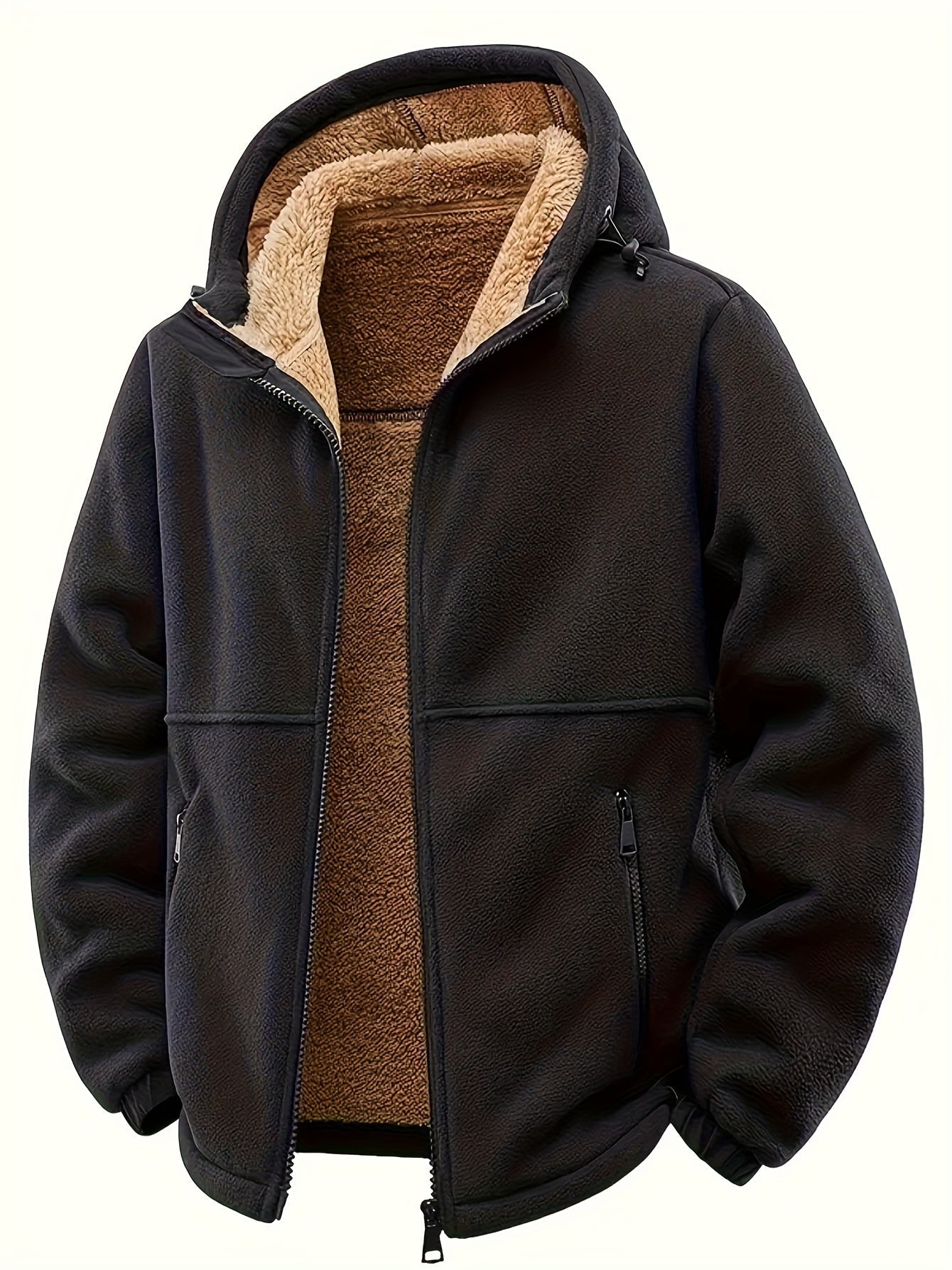 Herren Winterjacke mit Kapuze und Teddyfutter, Reißverschluss, warm