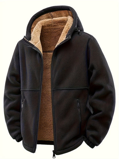 Herren Winterjacke mit Kapuze und Teddyfutter, Reißverschluss, warm