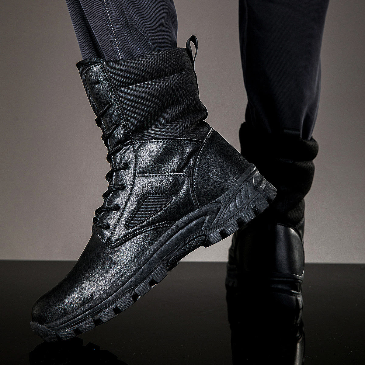 Unisex Schnürstiefel Hoher Schaft Stiefel mit robuster Sohle