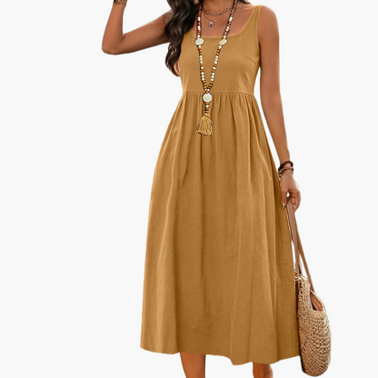 Damen Sommerkleid Midi Fit & Flare – Ärmellos, Freizeit & Urlaub, Boho-Stil