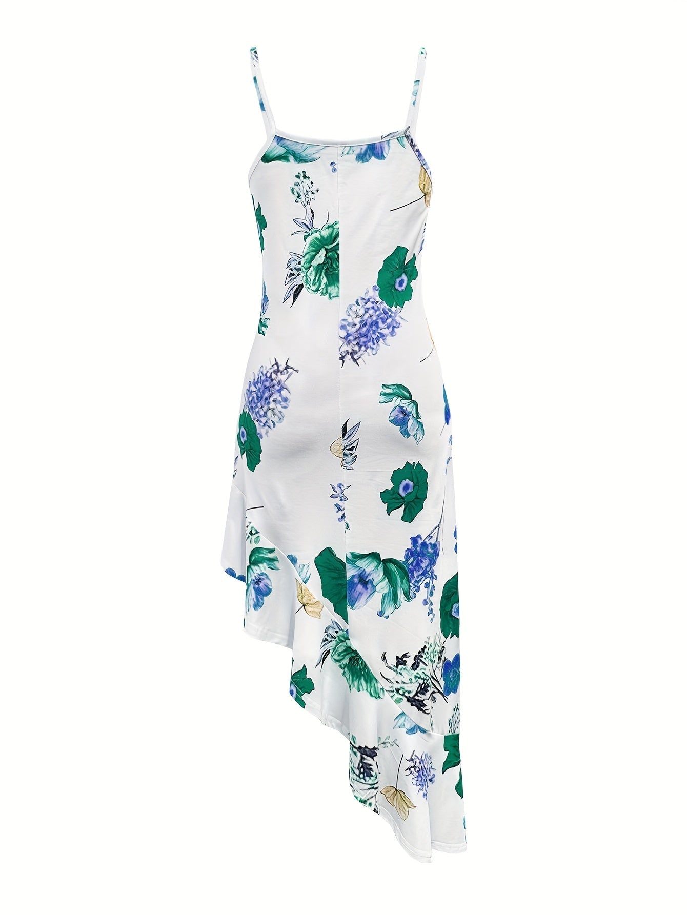 Damen Asymmetrisches Midi-Kleid mit Blumenmuster und Rüschen – Elegantes Partykleid