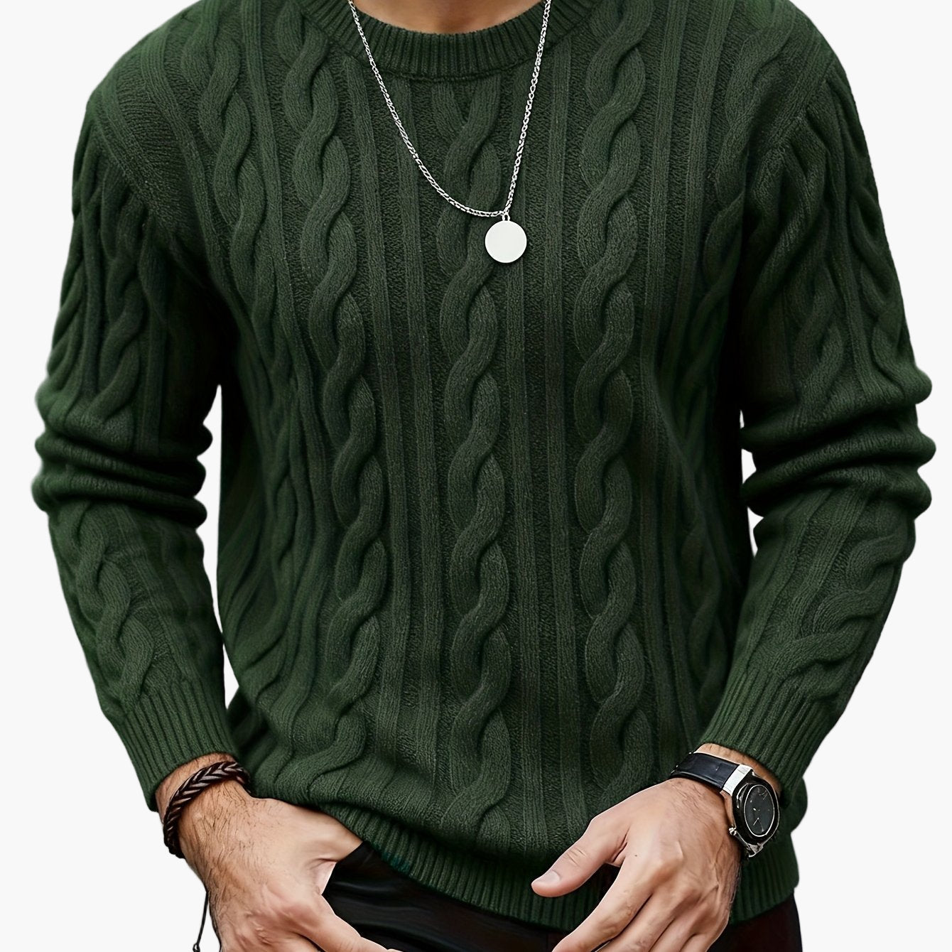 Herren Strickpullover mit Zopfmuster – Moderner Casual Style für Herbst und Winter