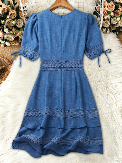 Damen Sommerkleid Elegant mit Spitze und Rüschen – Perfekt für Freizeit & Urlaub