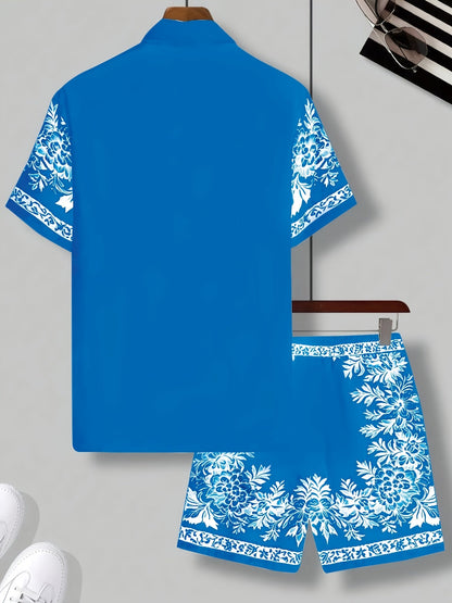 Herren Sommer Set mit Kurzarmhemd und Shorts – Eleganter Freizeitstil mit Blumenmuster für Urlaub & Alltag