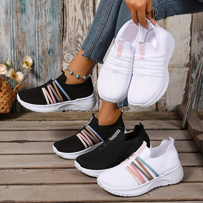 Damen Slip-On Freizeitschuhe mit Streifen – Bequeme Alltagssneaker für Freizeit & Spaziergänge
