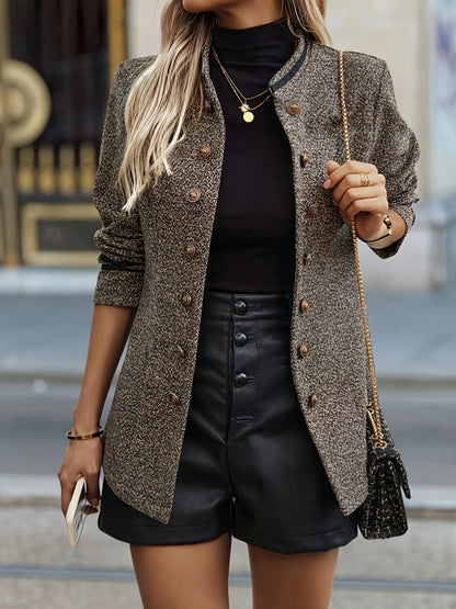 Damen Tweed Blazer Jacke mit Knopfleiste und Militär-Details