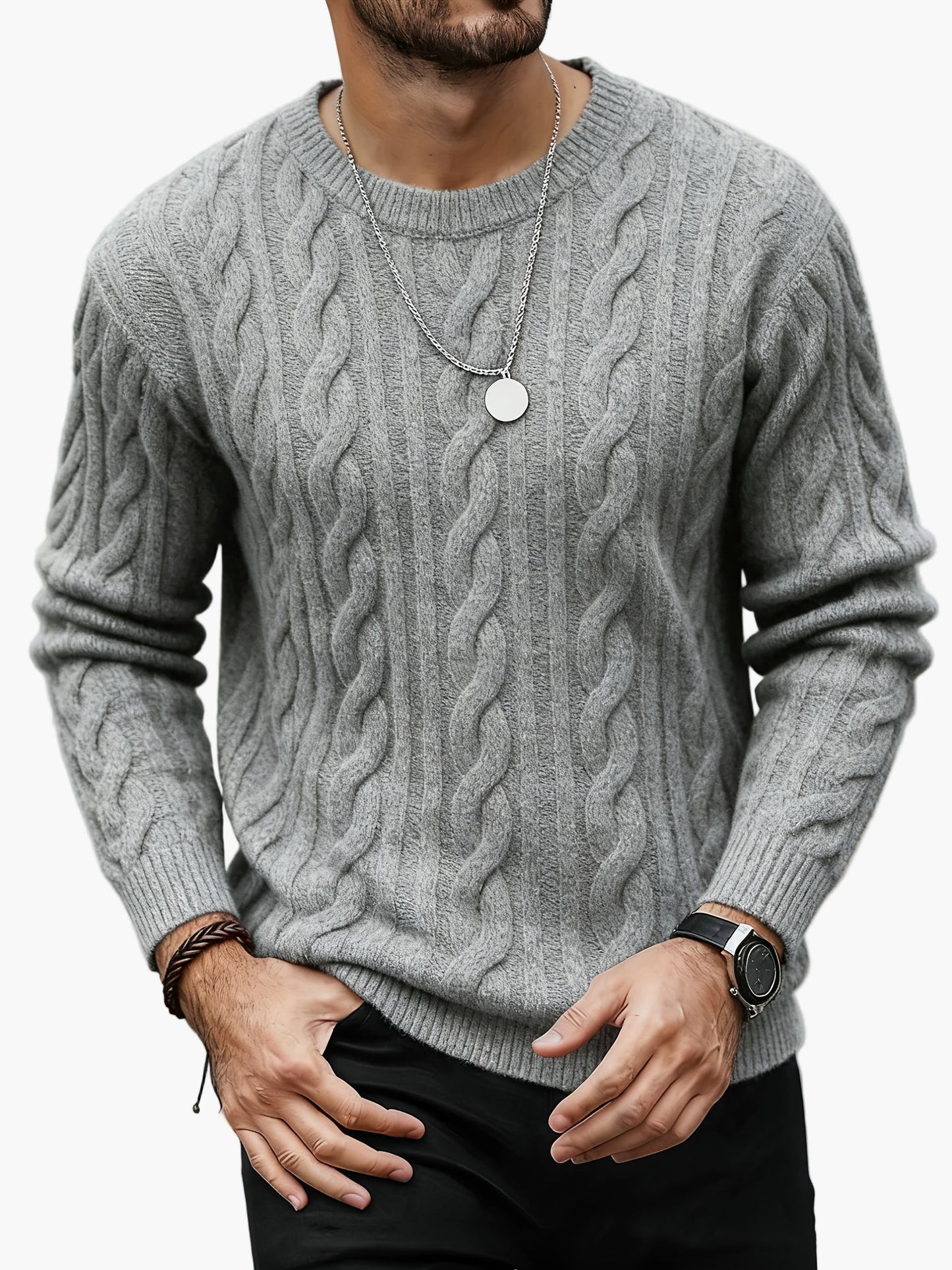 Herren Strickpullover mit Zopfmuster – Moderner Casual Style für Herbst und Winter