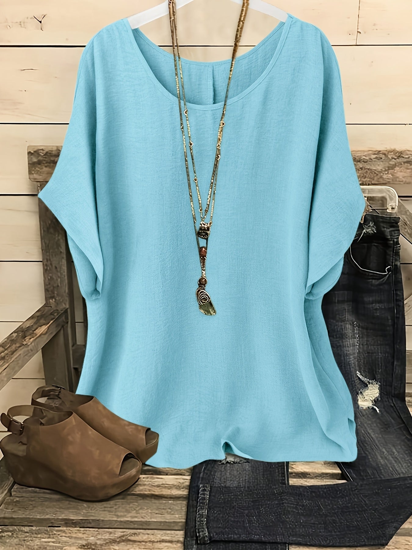 Damen Casual Oversize Shirt mit Rundhals – Bequemer Sommer-Look für Alltag & Freizeit