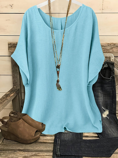 Damen Casual Oversize Shirt mit Rundhals – Bequemer Sommer-Look für Alltag & Freizeit
