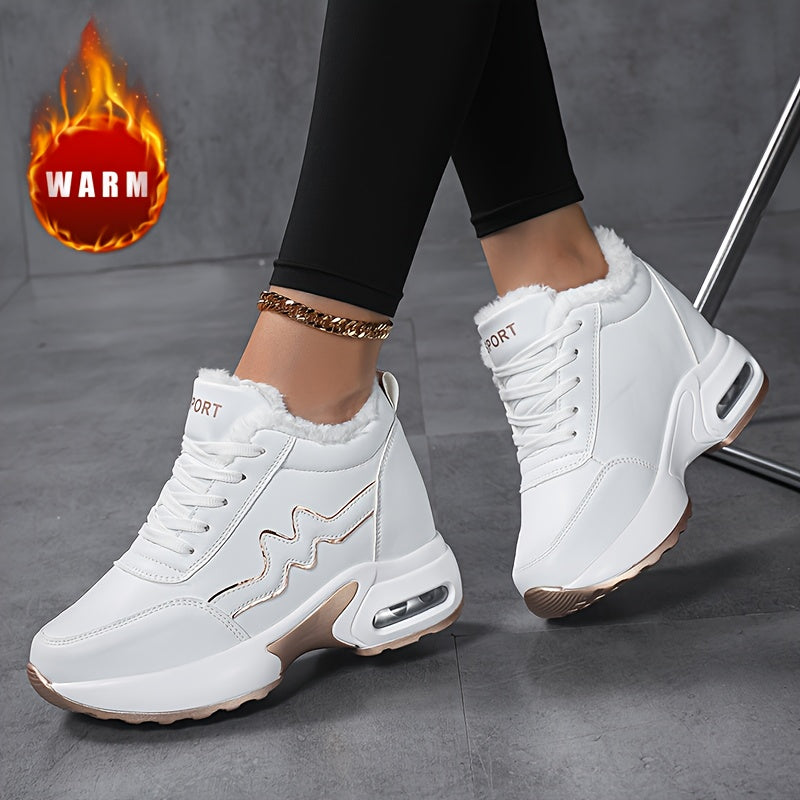 Damen Warme Plateau Sneaker Weiß mit Futter und Goldakzenten