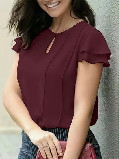 Damen Elegante Bluse mit Volantärmeln und Keyhole-Ausschnitt – Stilvolle Sommermode für Büro und Freizeit