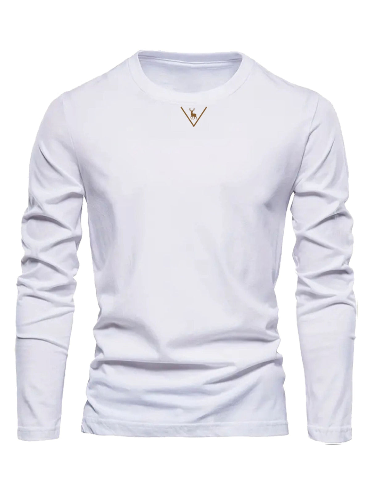 Herren Langarmshirt Rundhals mit Hirsch-Logo, Freizeit T-Shirt